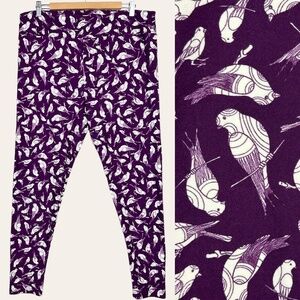 LuLaRoe Bird Printed Comfy High Rise Casual Lounge Pants Leggings Purple TC2